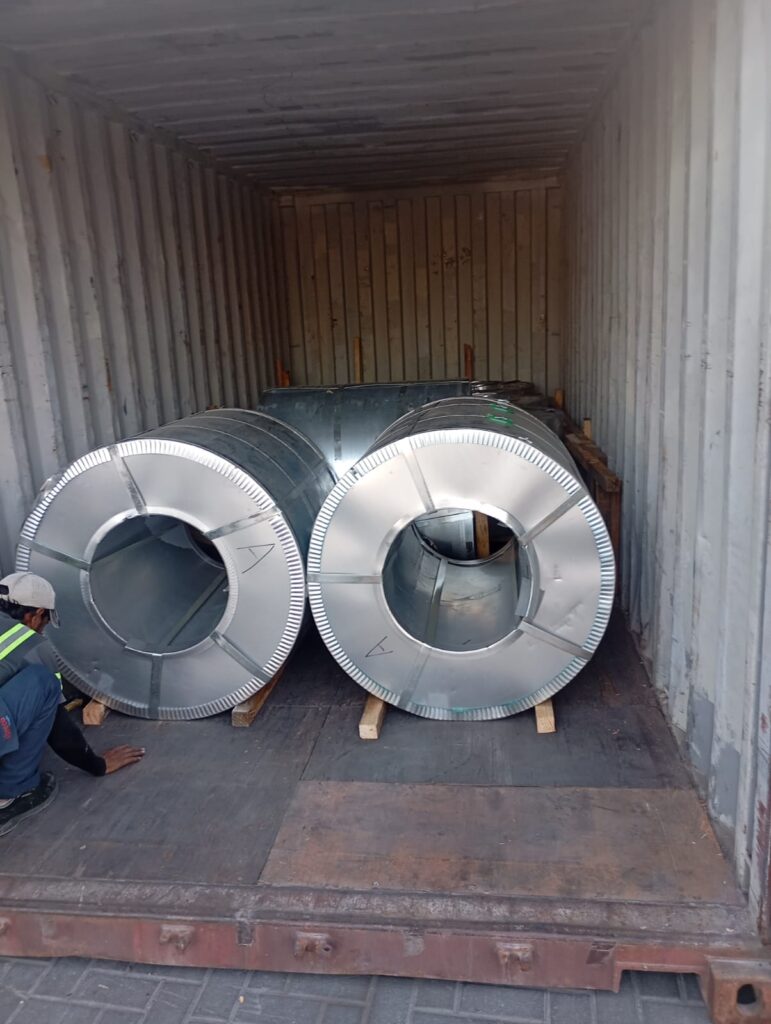 Steel coils cross-stuffing between 20GP containers at Jebel Ali Port Dubai