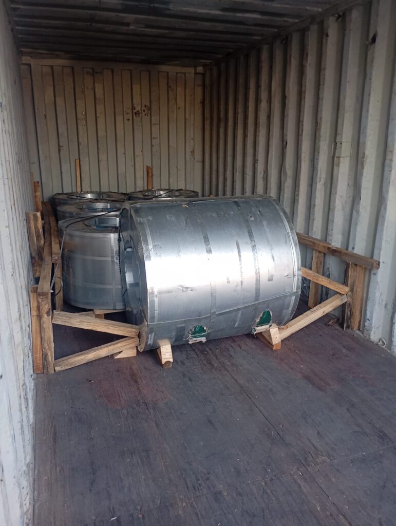 20GP container cross-stuffing operation with steel coils Jebel Ali
