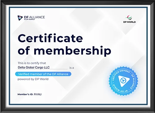 DF Alliance by DP World Verified Membership Certificate - Delta Global Cargo LLC